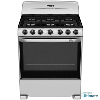 Estufa a gas 30" 6 quemadores manual cubierta porcelanizada en plata mercury MABE