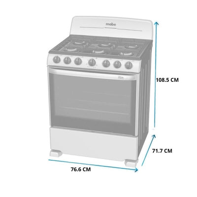 Estufa a gas 30" 6 quemadores manual cubierta porcelanizada en plata mercury MABE