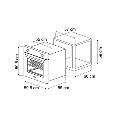 Horno a Gas Empotrable DRIJA de 59.5 cm, Capacidad de 72 Litros, Negro – Estilo y Rendimiento en tu Cocina