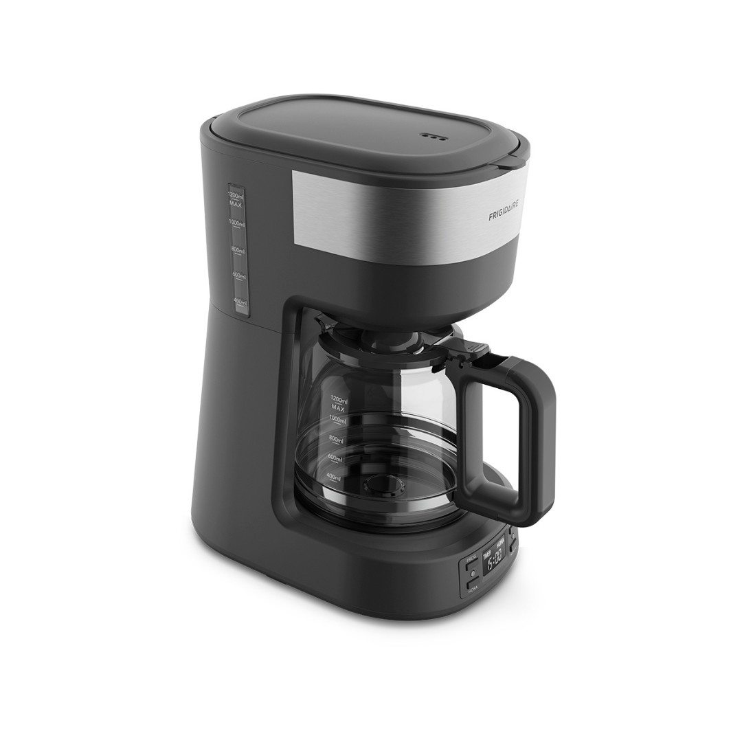 Cafetera Frigidaire 30 tazas (1.2lt) jarra de cristal, digital con filtro permanente removible 800W FRIGIDAIRE