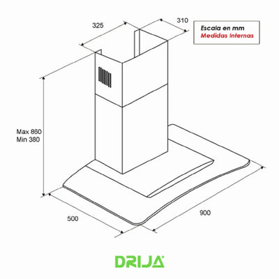 Campana Empotrable Tipo Chimenea Con Flujo De Aire De 500 m3/hr Marca Drija DRIJA