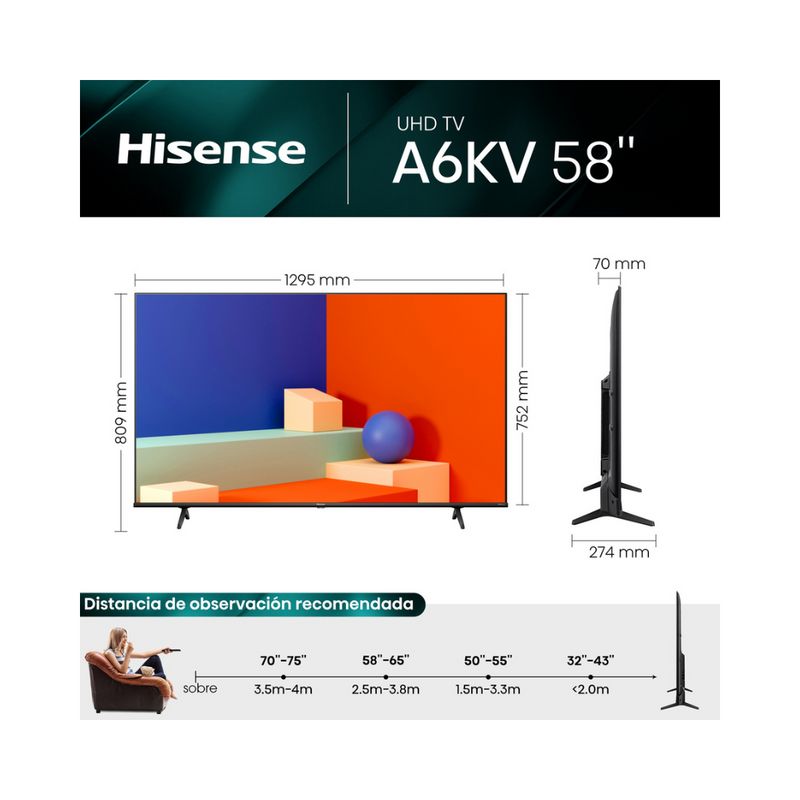 Televisor Smart HISENSE VIDAA de 58" UHD 4K HI SENSE