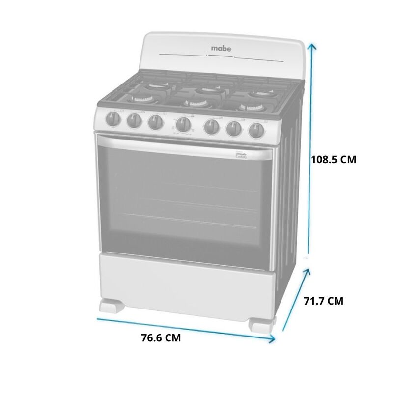 Estufa a gas 30" 6 quemadores manual cubierta porcelanizada en plata mercury MABE