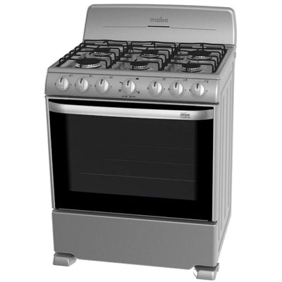 Estufa a gas 30" 6 quemadores manual cubierta inox en plata mercury MABE