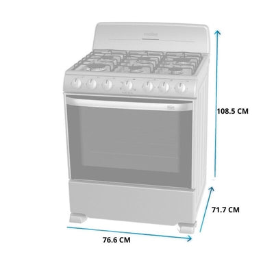 Estufa a gas 30" 6 quemadores manual cubierta inox en plata mercury MABE