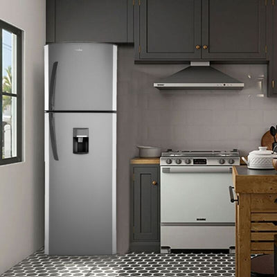 Refrigerador top mount 10p3 dispensa agua ahorro energético color grafito MABE