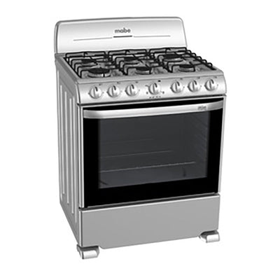 Estufa a gas 30" 6 quemadores manual cubierta inox en plata mercury MABE