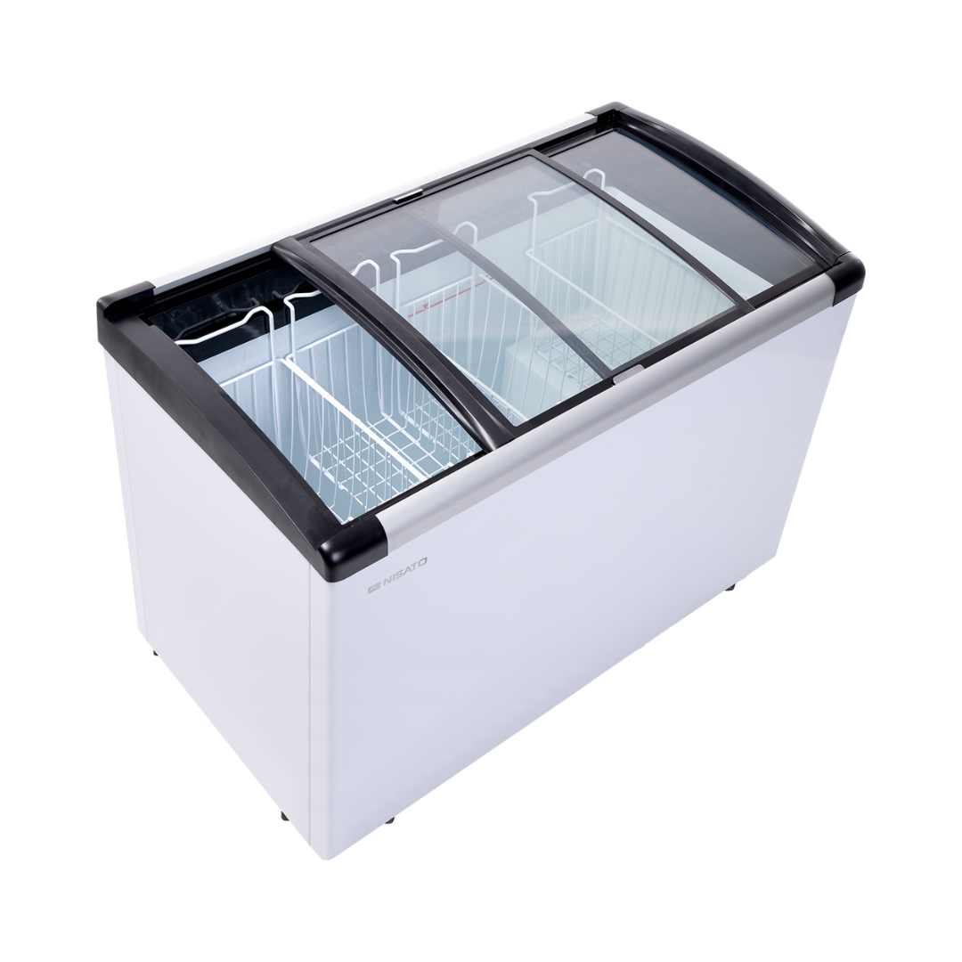 Congelador de Helados NISATO de 9.5 PC, 270L, 2 Puertas de Vidrio, Color Gris – Almacenamiento Confiable y Estilo Moderno
