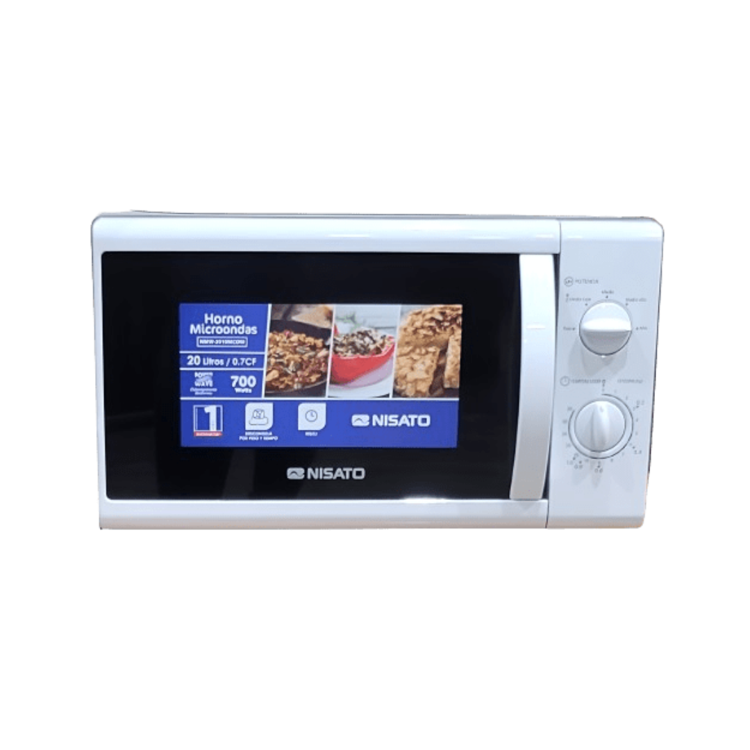 Horno Microondas Nisato NMW-2010MCDM | 20L / 0.7 Pies | Perilla | Color Blanco NISATO