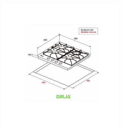 Estufa Empotrable a Gas Con 4 Hornillas Marca Drija DRIJA