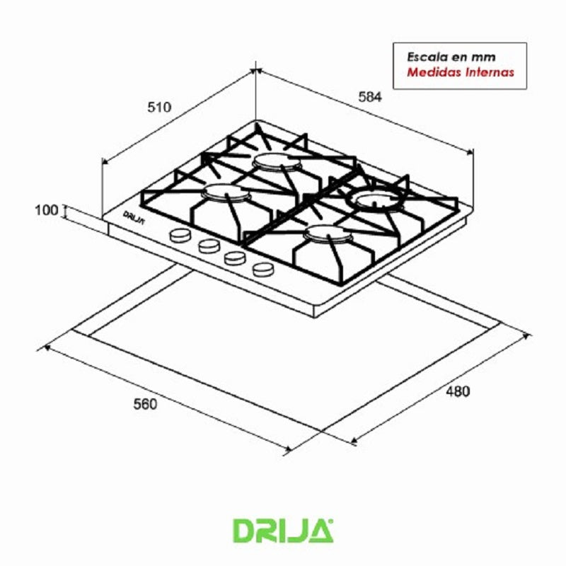 Estufa Empotrable Con 4 Boquillas De Gas Propano Marca Drija DRIJA
