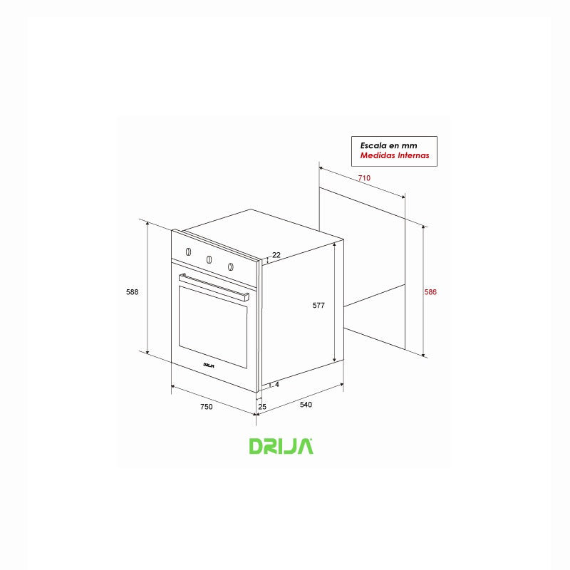 Horno Empotrable a Gas Con Capacidad De 78 L Marca Drija DRIJA