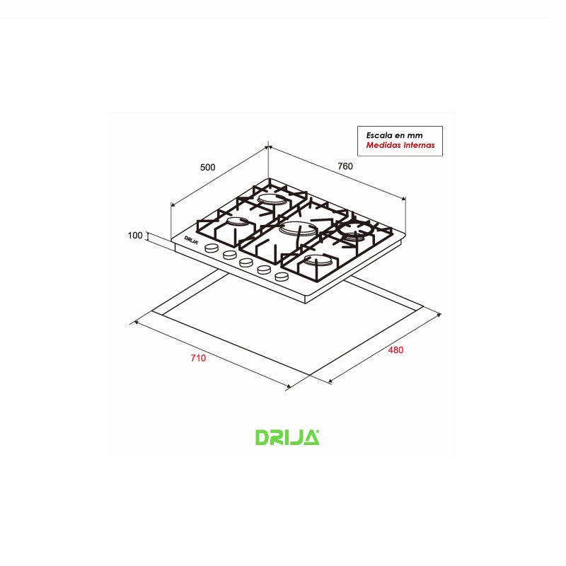 Estufa Empotrable a Gas Con 5 Hornillas Marca Drija DRIJA