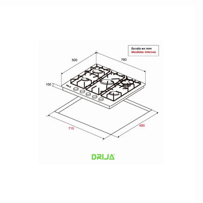 Estufa Empotrable a Gas Con 5 Hornillas Marca Drija DRIJA