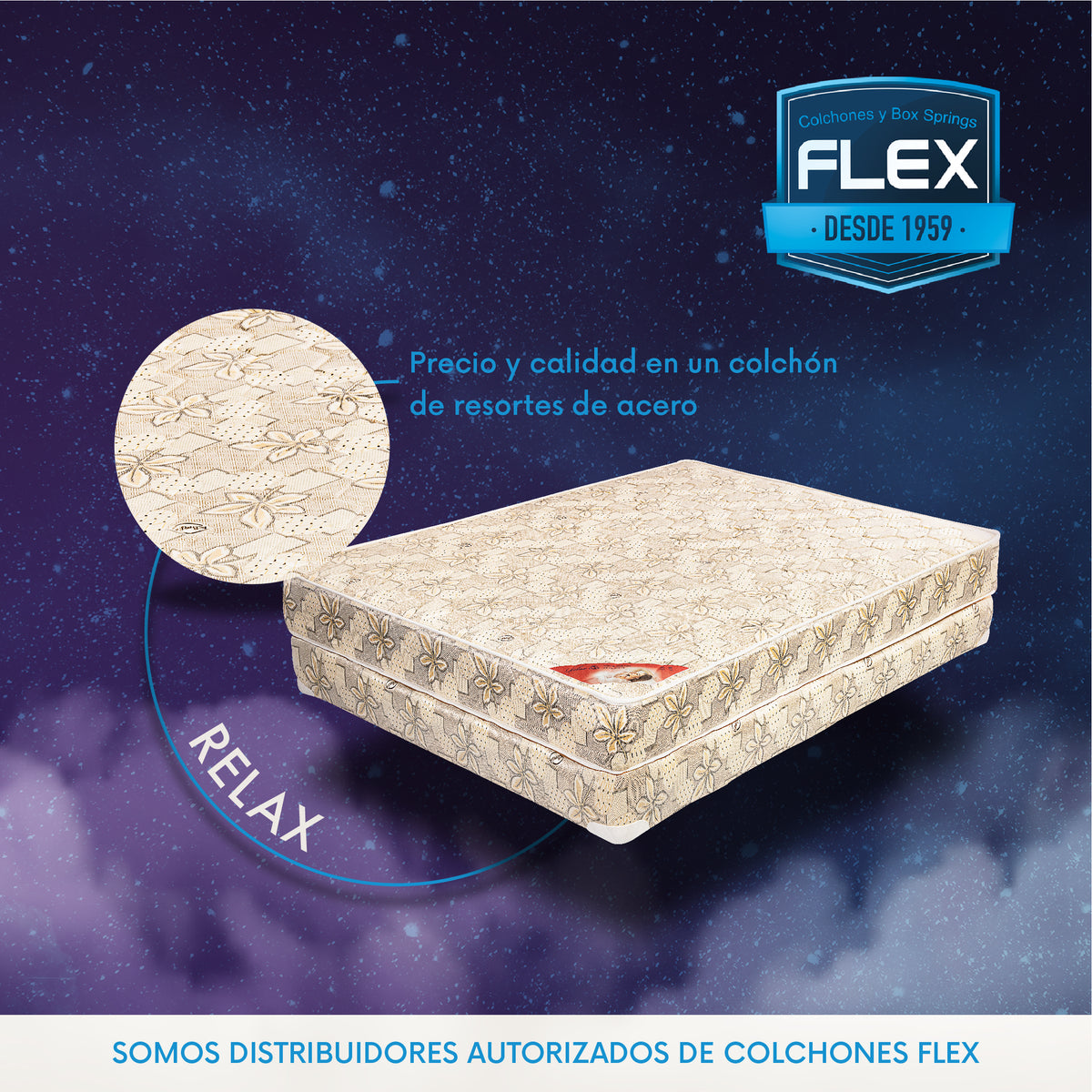 Box para Colchón 3/4 (TWIN) Relax Marca FLEX (No Incluye Colchón) FLEX