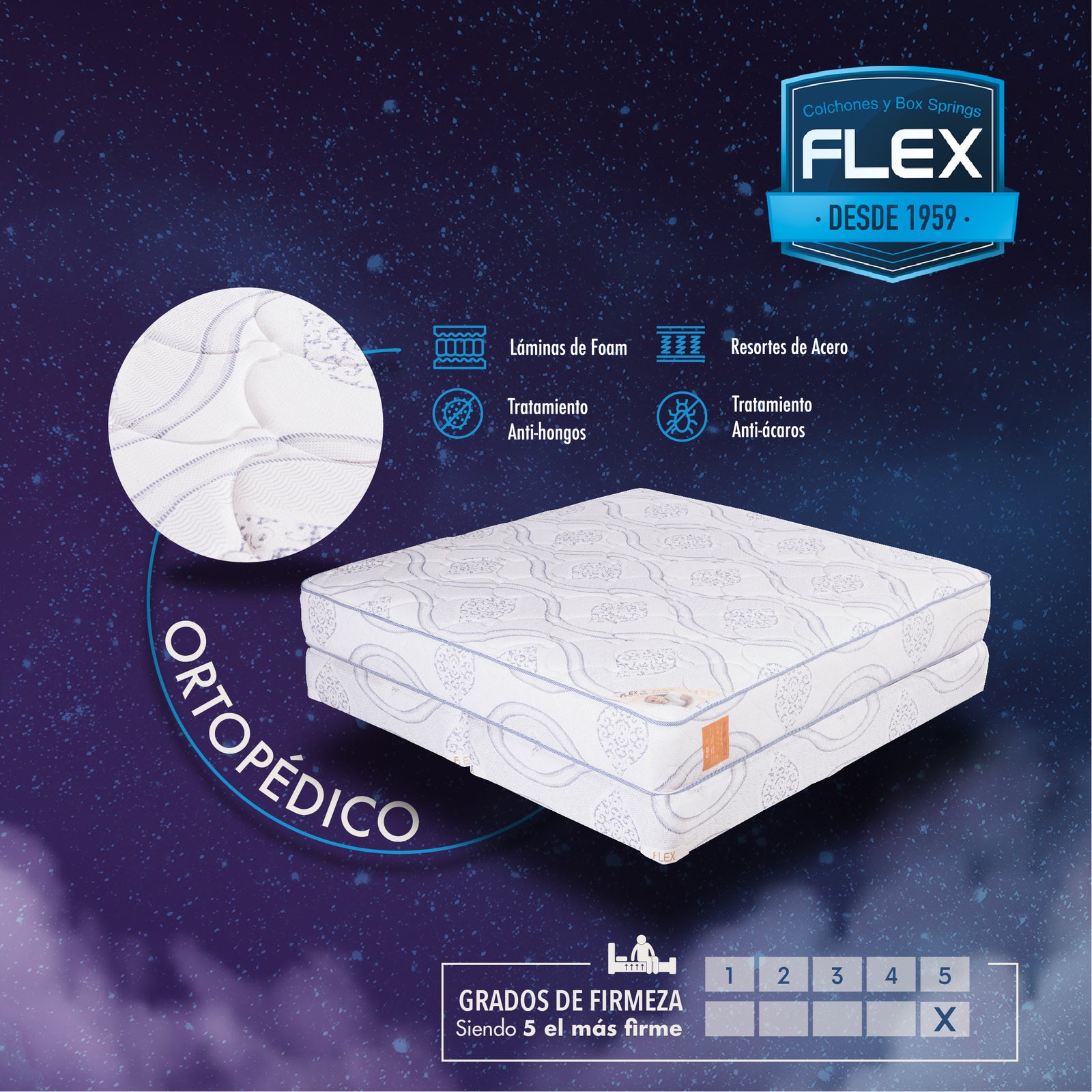 Colchón 4/6 (FULL) Ortopédico Marca FLEX (No Incluye Box) FLEX