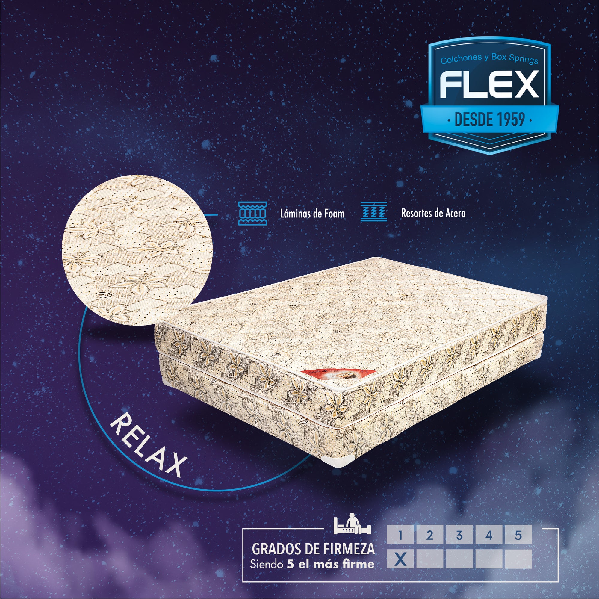 Box para Colchón 4/6 (FULL) Relax Marca FLEX (No Incluye Colchón) FLEX