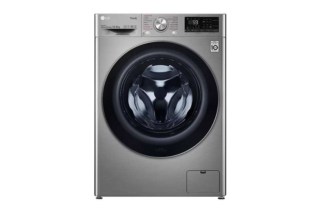 Lavasecadora Carga Frontal Inteligente 6 Motion DD con Motor Inverter AI Direct Drive, 14Kg/8Kg color Acero con conectiQ LG