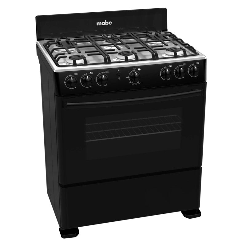 Estufa a gas 30" 6 quemadores encendido electrónico cubierta inox en negro MABE