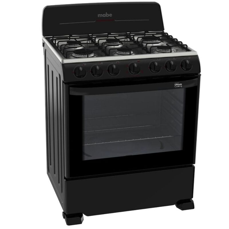 Estufa a gas 30" 6 quemadores manual cubierta porcelanizada en negro MABE