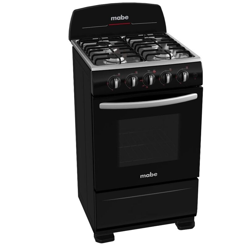 Estufa a gas 20" 4 quemadores manual cubierta inox en negro MABE