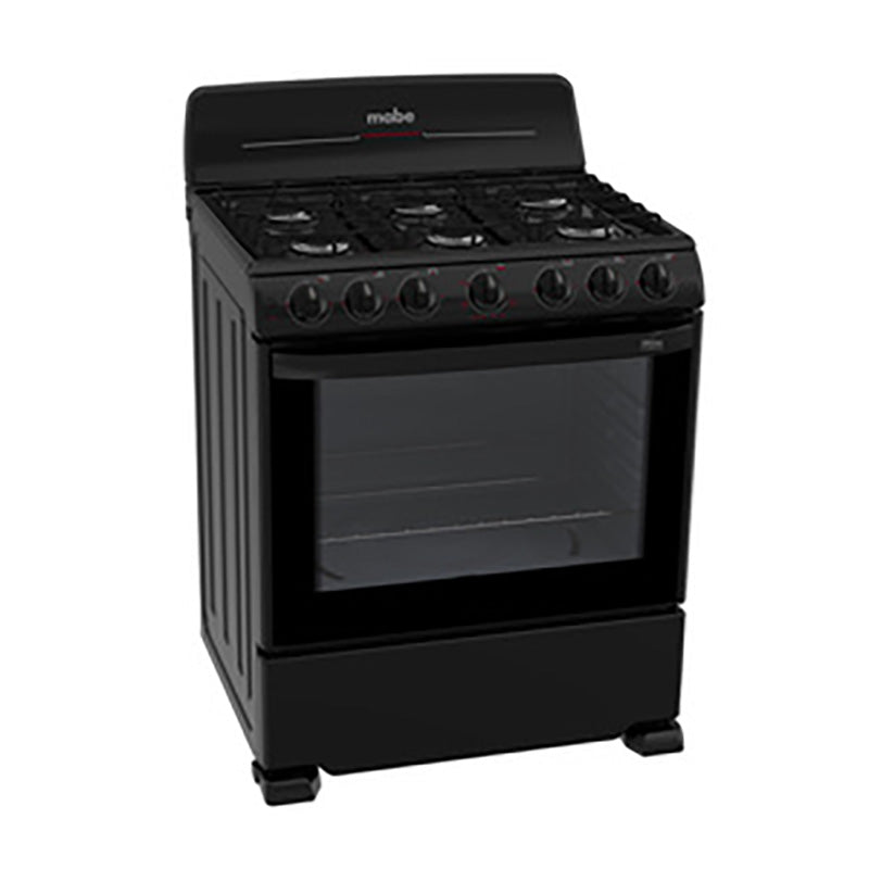 Estufa a gas 30" 6 quemadores manual cubierta porcelanizada en negro MABE